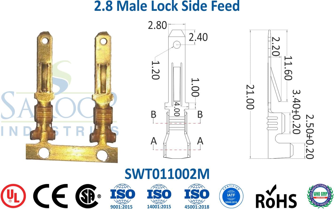 0110 Series Terminal - 2.8 Male Lock Side Feed (SWT011002M) - 1
