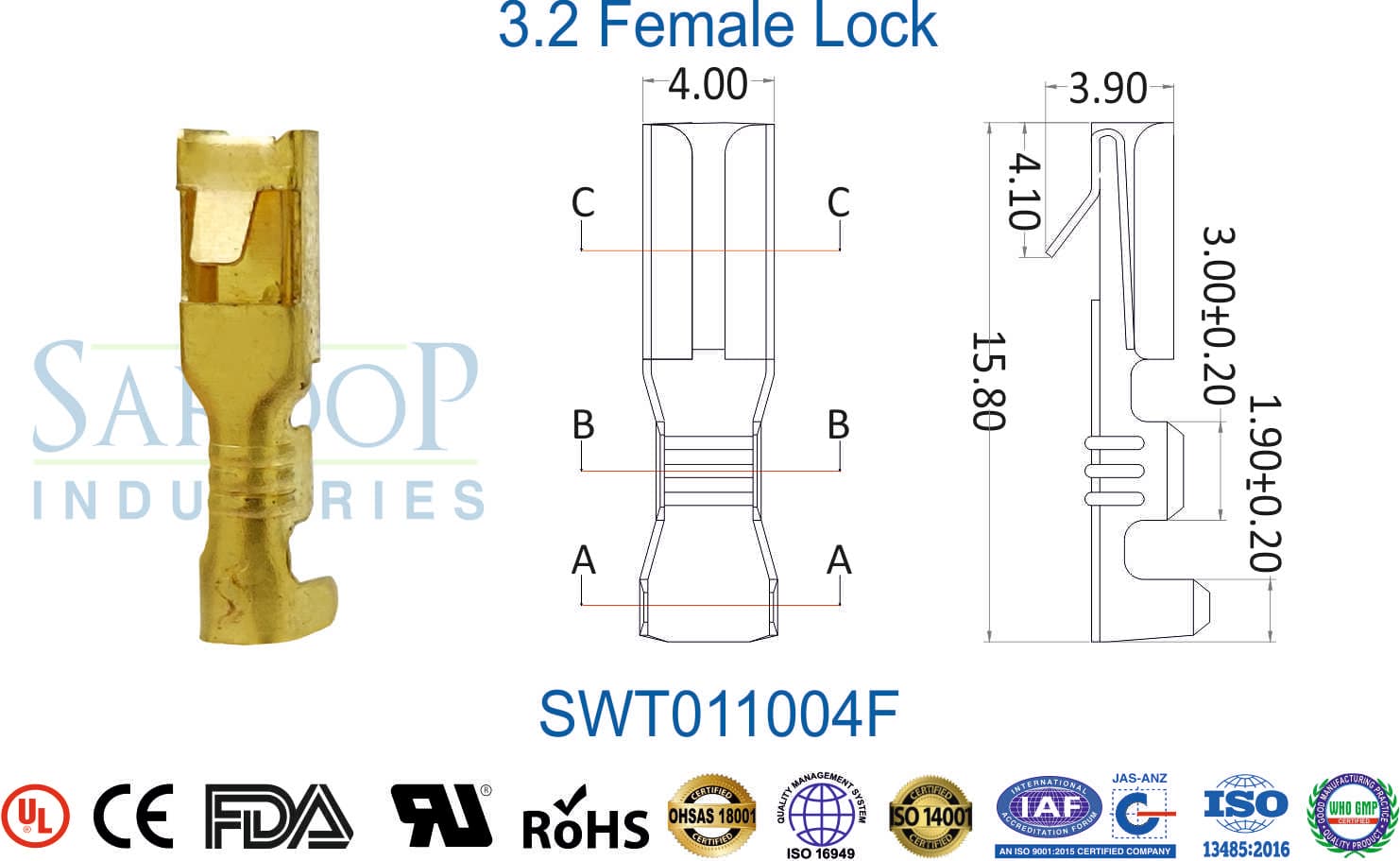 0110 Series Terminal - 3.2 Female Lock (SWT011004F) - 1