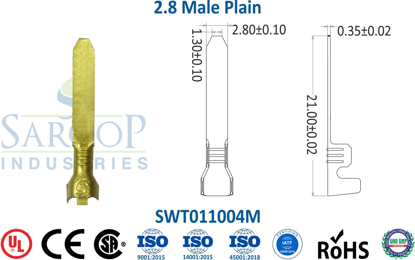 0110 Series Terminal - 2.8 Male Plain (SWT011004M) - 1