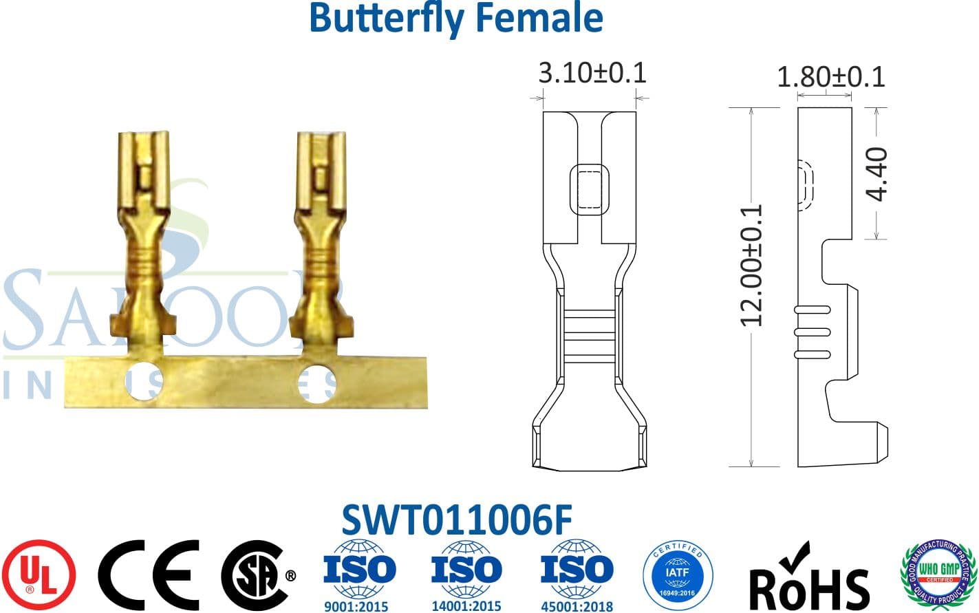 0110 Series Terminal - Butterfly Female (SWT011006F) - 1