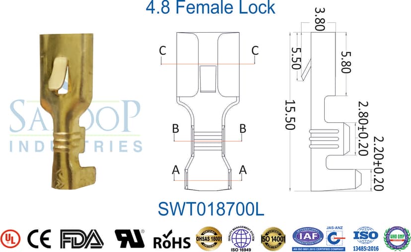 0187 Series Terminal - 4.8 Female Lock (SWT018700L)