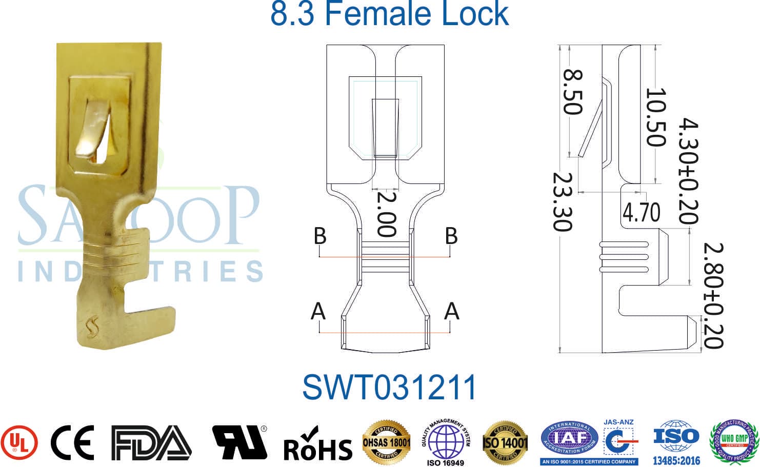 0312 Series Terminal - 8.3 Female Lock (SWT031211) - 1