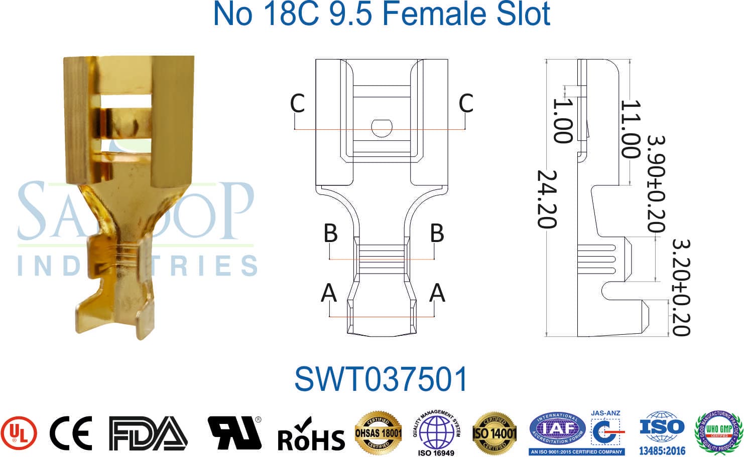 0375 Series Terminal - No 18C 9.5 Female Slot (SWT037501) - 1