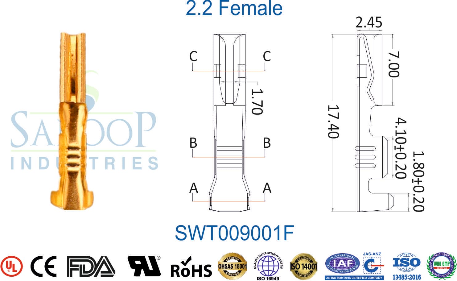 090 Series Terminal - 2.2 Female (SWT009001F) - 1
