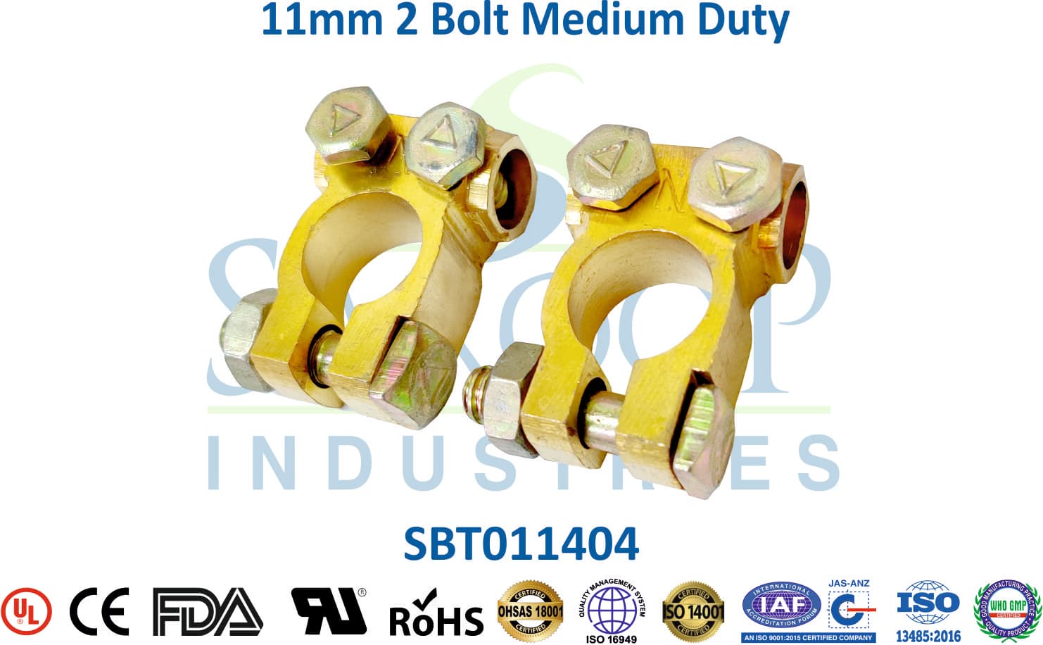 Brass Battery Terminal - 11mm 2 Bolt Medium Duty (SBT011404) - 1