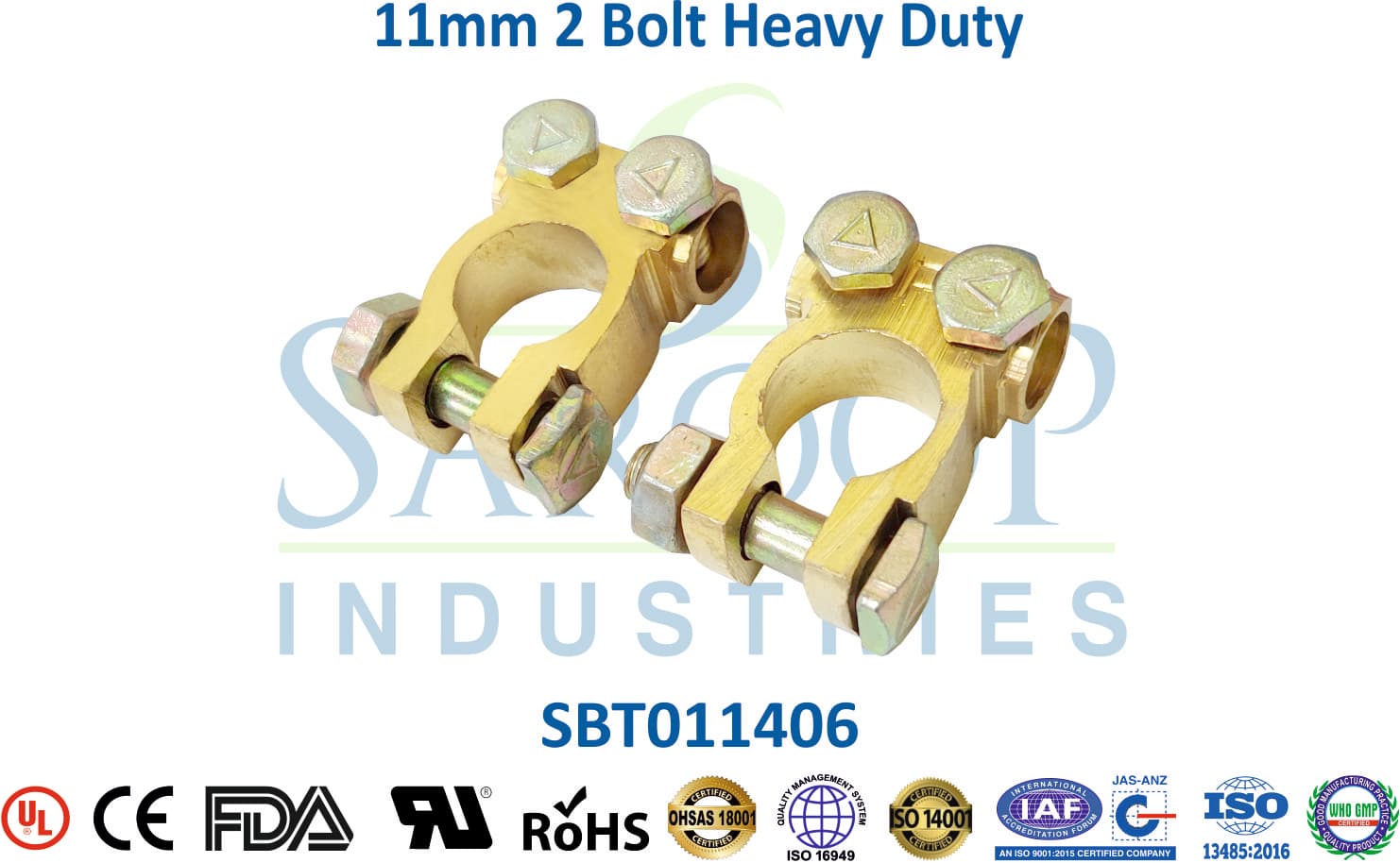 Brass Battery Terminal - 11mm 2 Bolt Heavy Duty (SBT011406) - 1