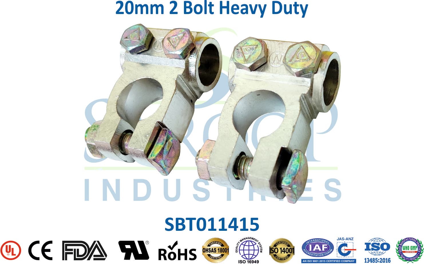 Brass Battery Terminal - 20mm 2 Bolt Heavy Duty (SBT011415) - 1