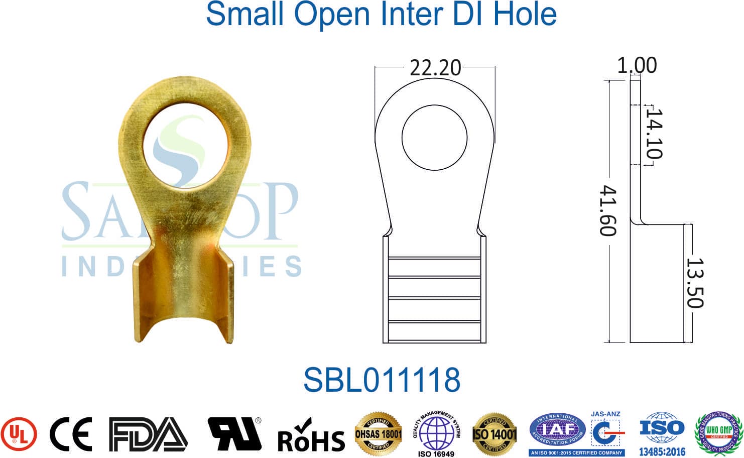 Brass Lug - Small Open Inter DI Hole (SBL011118) - 1
