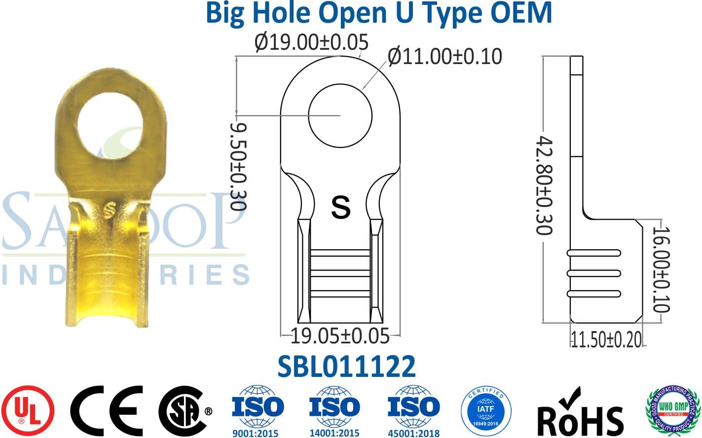 Brass Lug - Big Hole Open U Type OEM (SBL011122) - 1