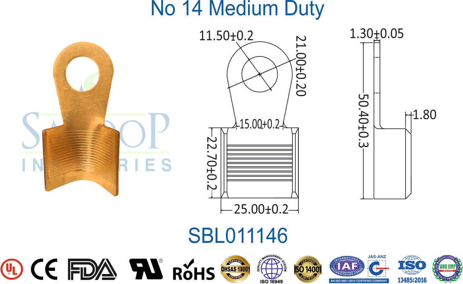 Brass Lug - No 14 Medium Duty (SBL011146) - 1