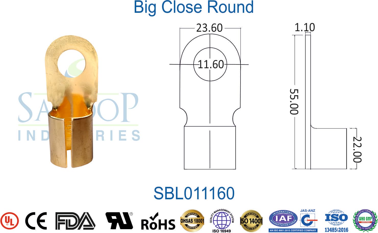 Brass Lug - Big Close Round (SBL011160) - 1