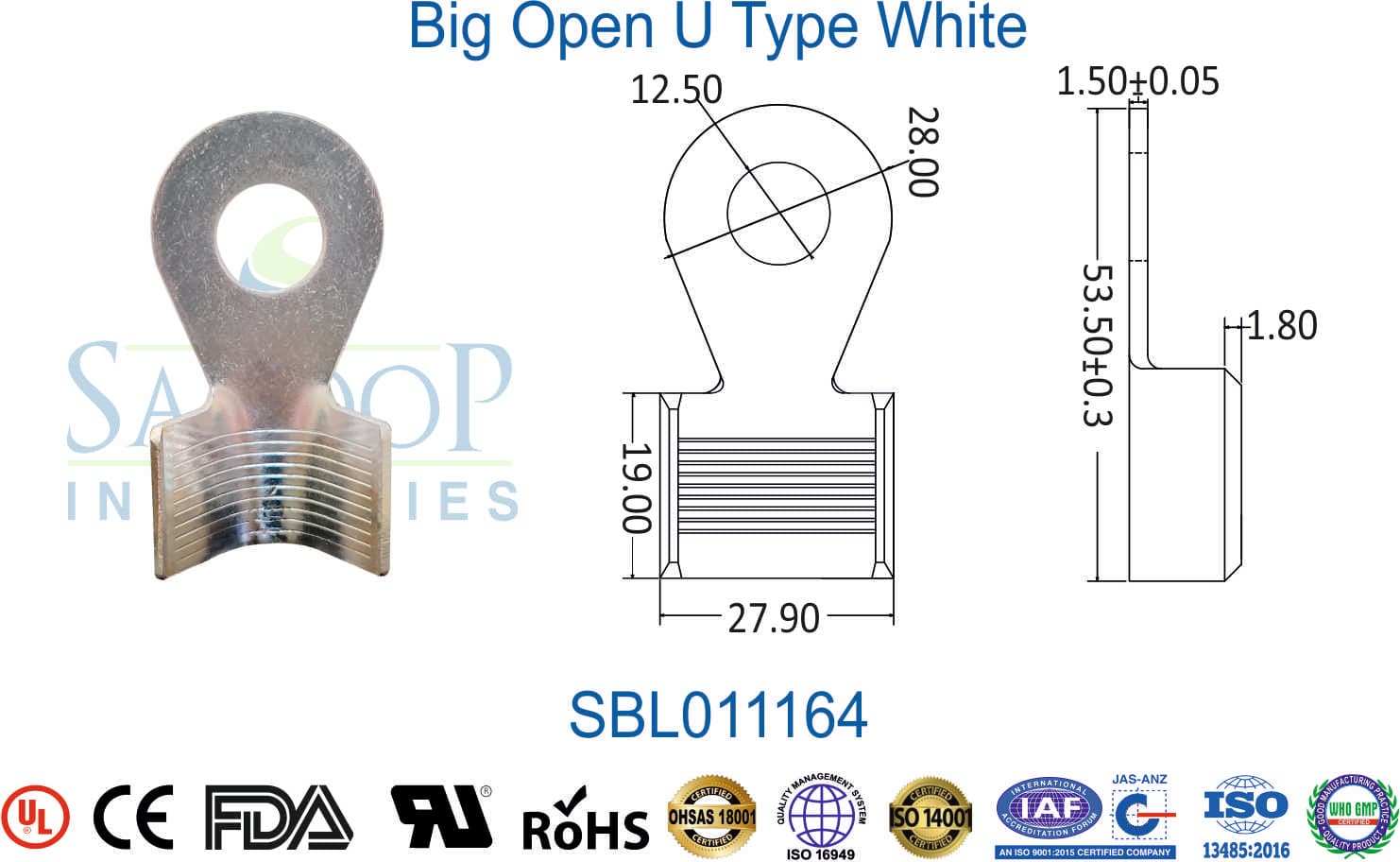 Brass Lug - Big Open U Type White (SBL011164) - 1