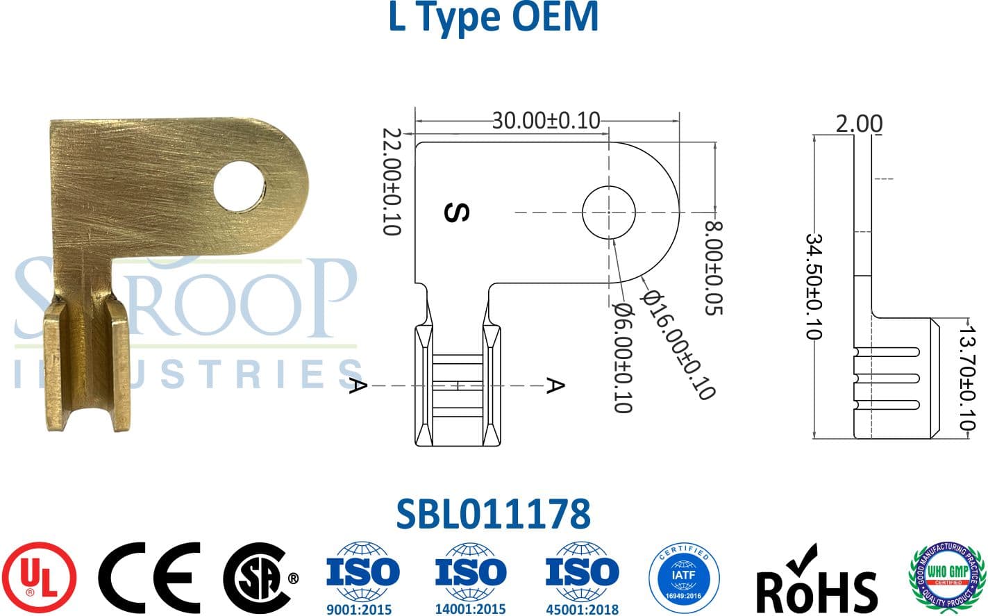 Brass Lug - L Type OEM (SBL011178) - 1