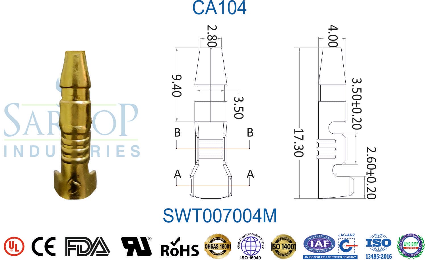 Bullet Series Terminal - CA104 Male (SWT007004M) - 1
