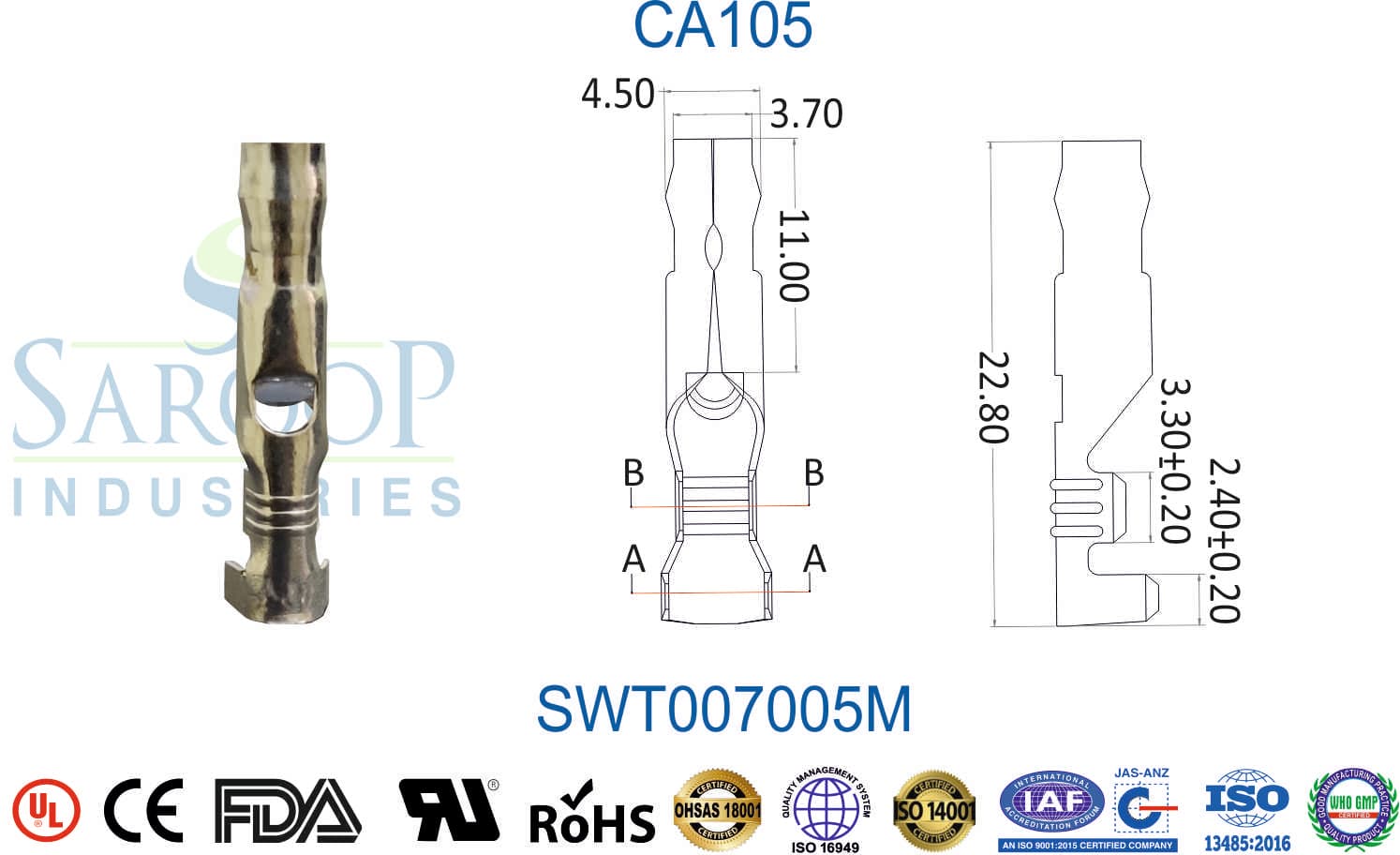 Bullet Series Terminal - CA105 Male (SWT007005M) - 1