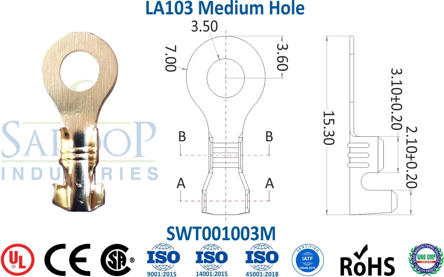 Ring Series Terminal - LA103 Medium Hole (SWT001003M) - 1