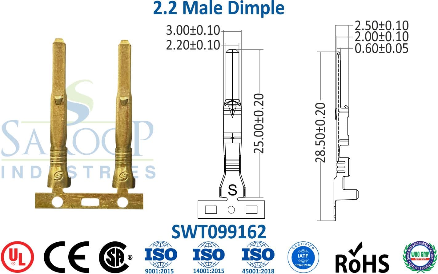 Special Series Terminal - 2.2 Male Dimple (SWT099162) - 1