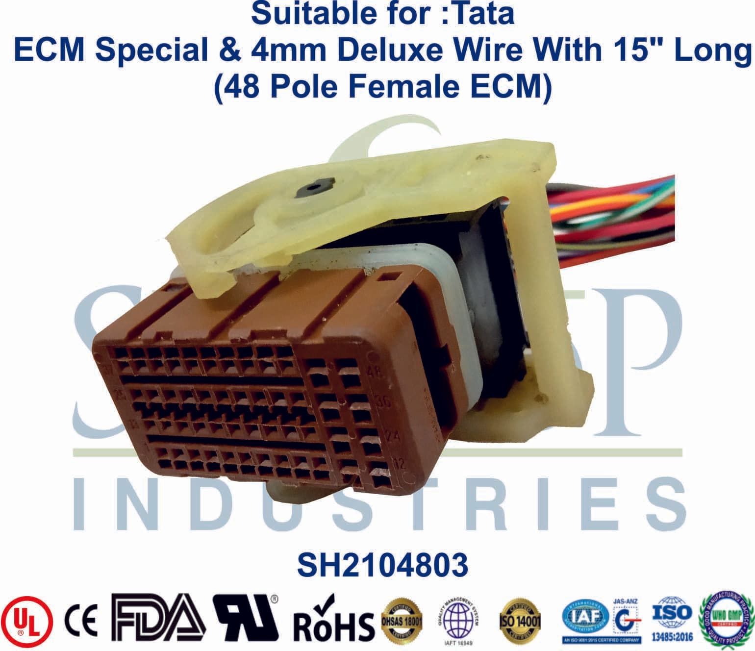 Tata 48 Pole Female ECM - ECM & 4mm Wire (15" Long) Type 2 - 1