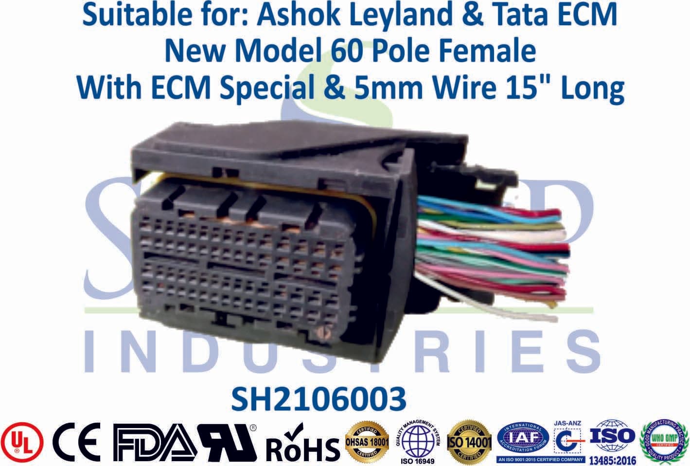 Ashok Leyland & Tata ECM New Model 60 Pole Female - 5mm Type 2 (15" Long) - 1
