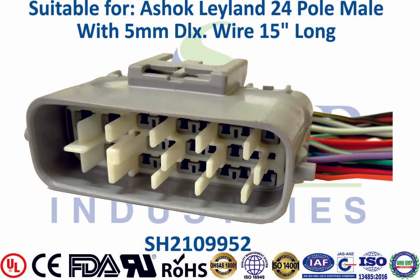 Ashok Leyland 24 Pole Male ECM - 5mm Wire (15" Long) - 1