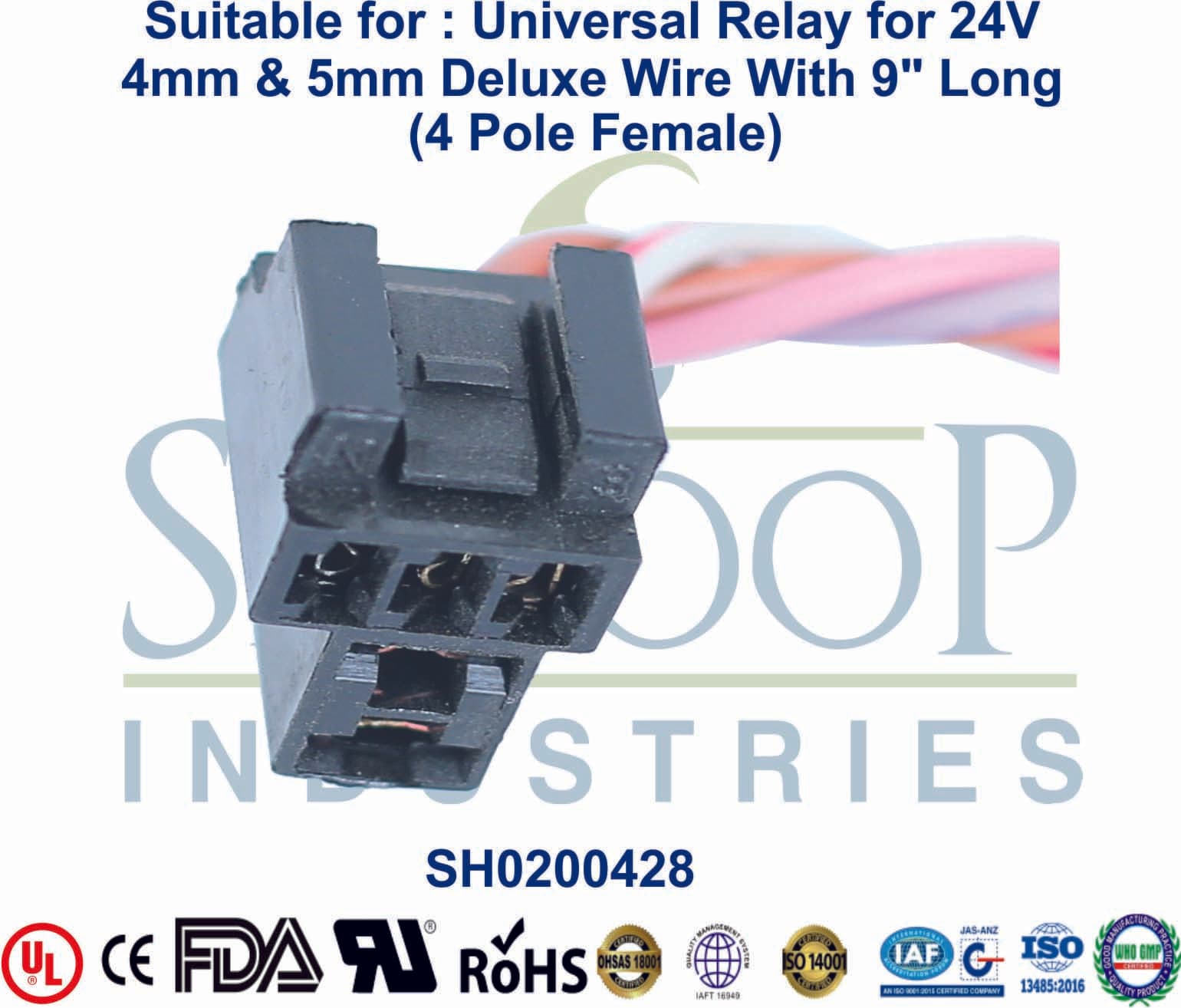 Universal Relay 4 Pole Female - 5mm & 7mm Wire (12V) - 1