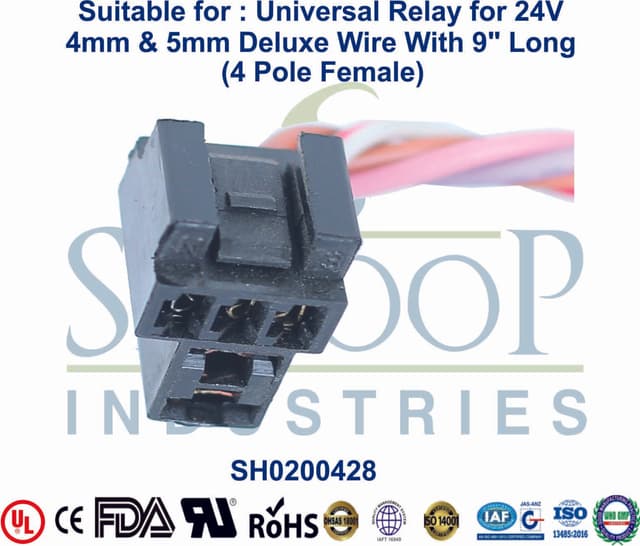 Universal Relay 4 Pole Female - 5mm & 7mm Wire (12V)