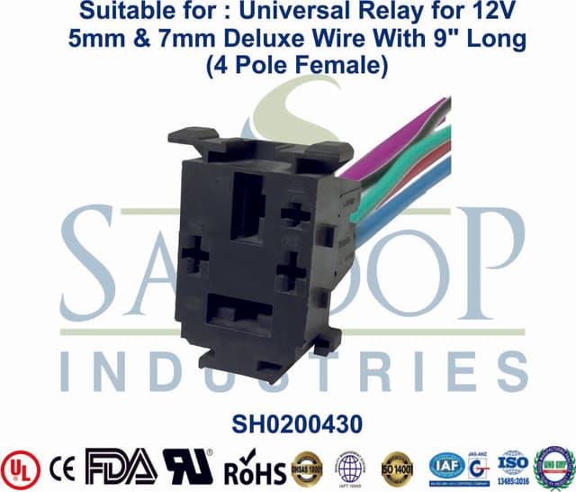Universal Relay 4 Pole Female - 4mm & 5mm Wire (12V)