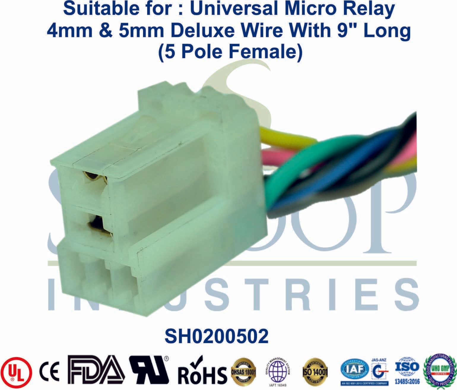 Universal Micro Relay 4 Pole Female - 4mm & 5mm Wire - 1