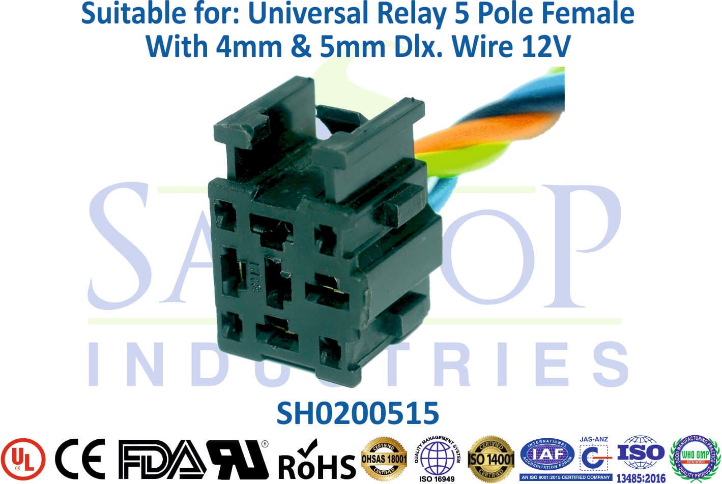 Universal Relay 5 Pole Female - 4mm & 5mm Wire (12V) - 1