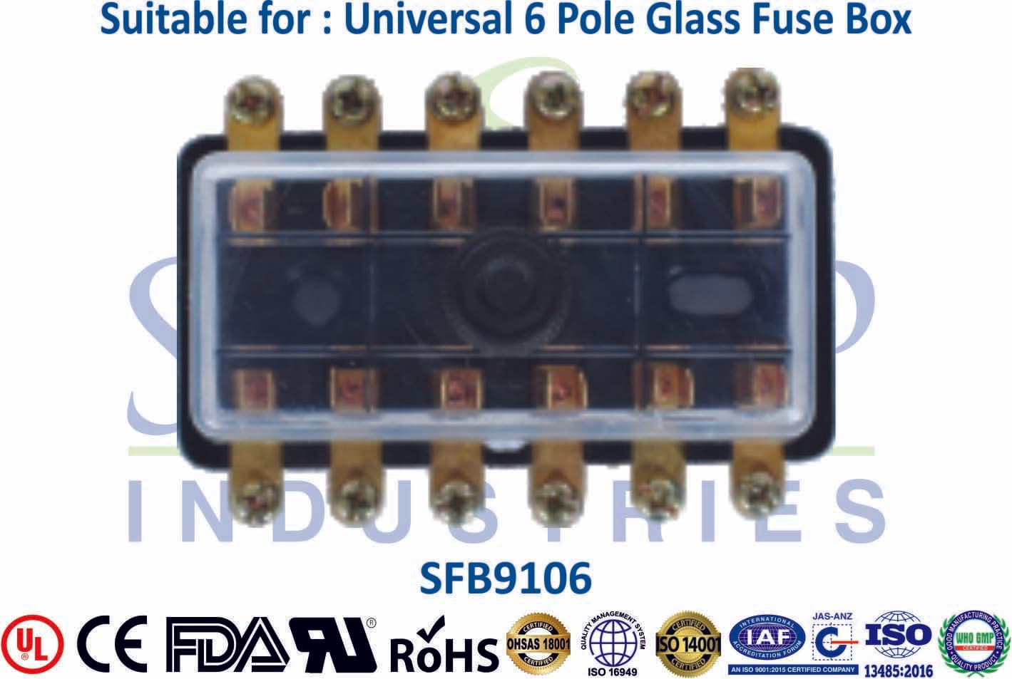 Universal Glass Fuse Box - 6 Pole - 1