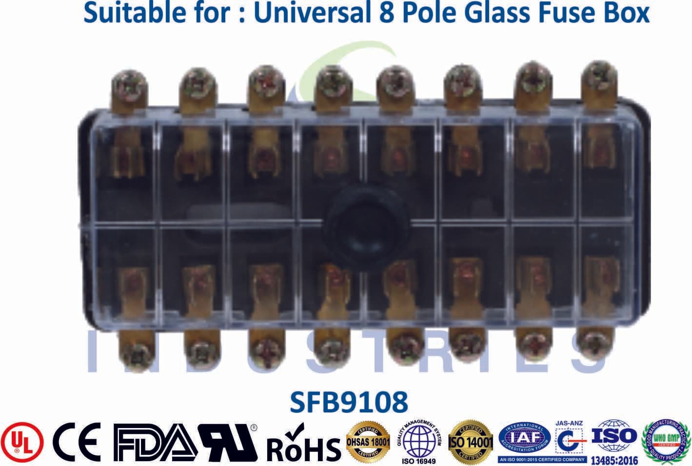 Universal Glass Fuse Box - 8 Pole - 1