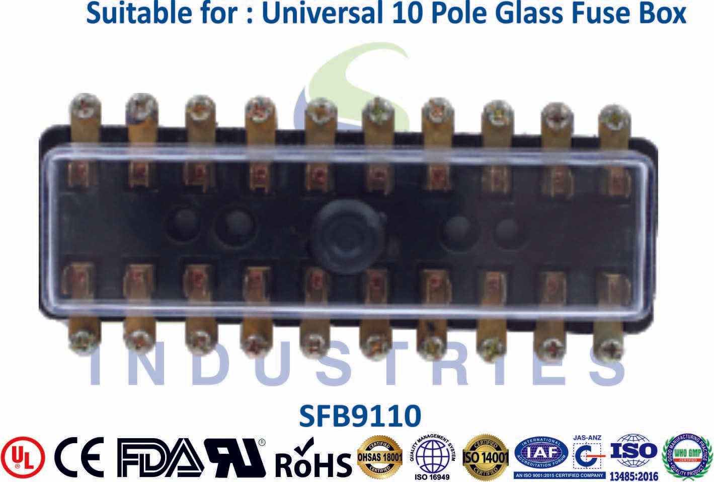 Universal Glass Fuse Box - 10 Pole - 1