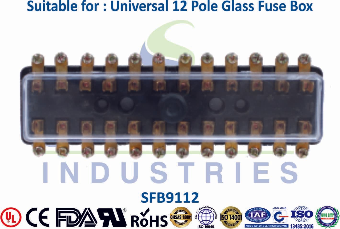 Universal Glass Fuse Box - 12 Pole - 1