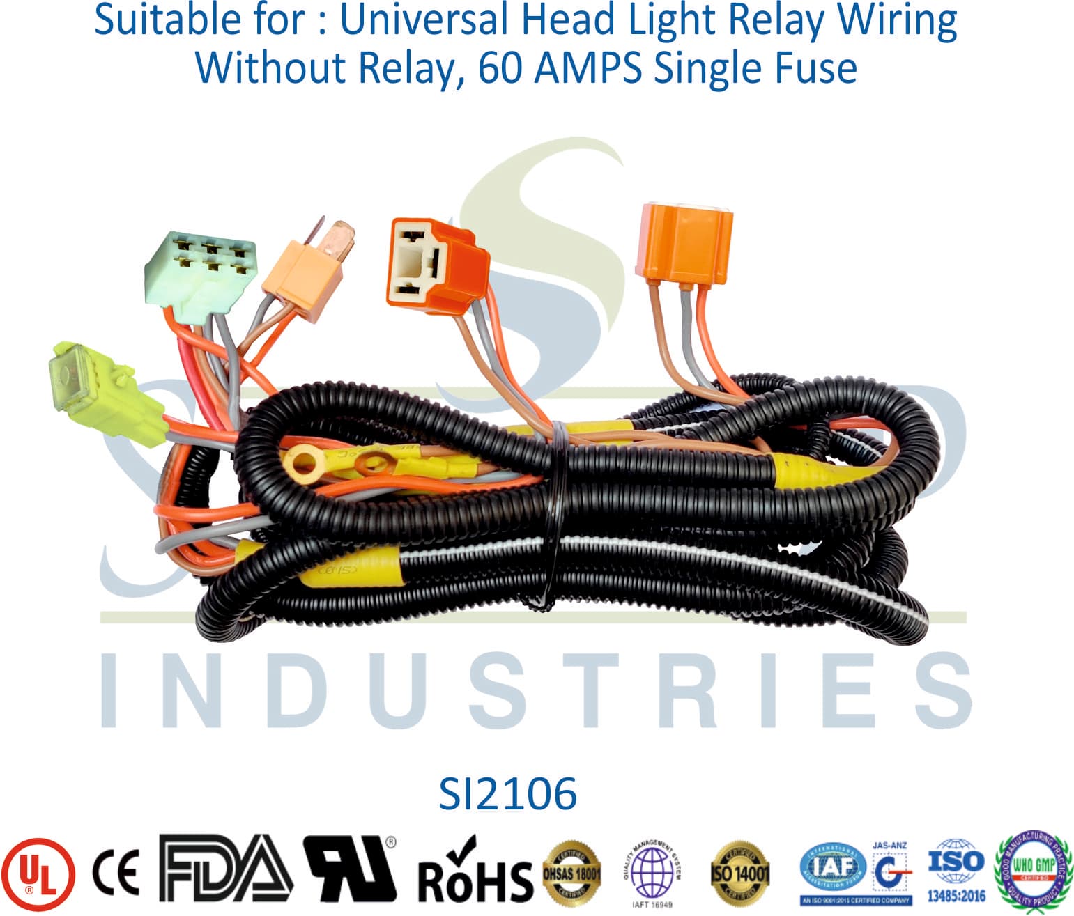 Universal Head Light Wiring - Without Relay, 60 AMPS Single Fuse - 1