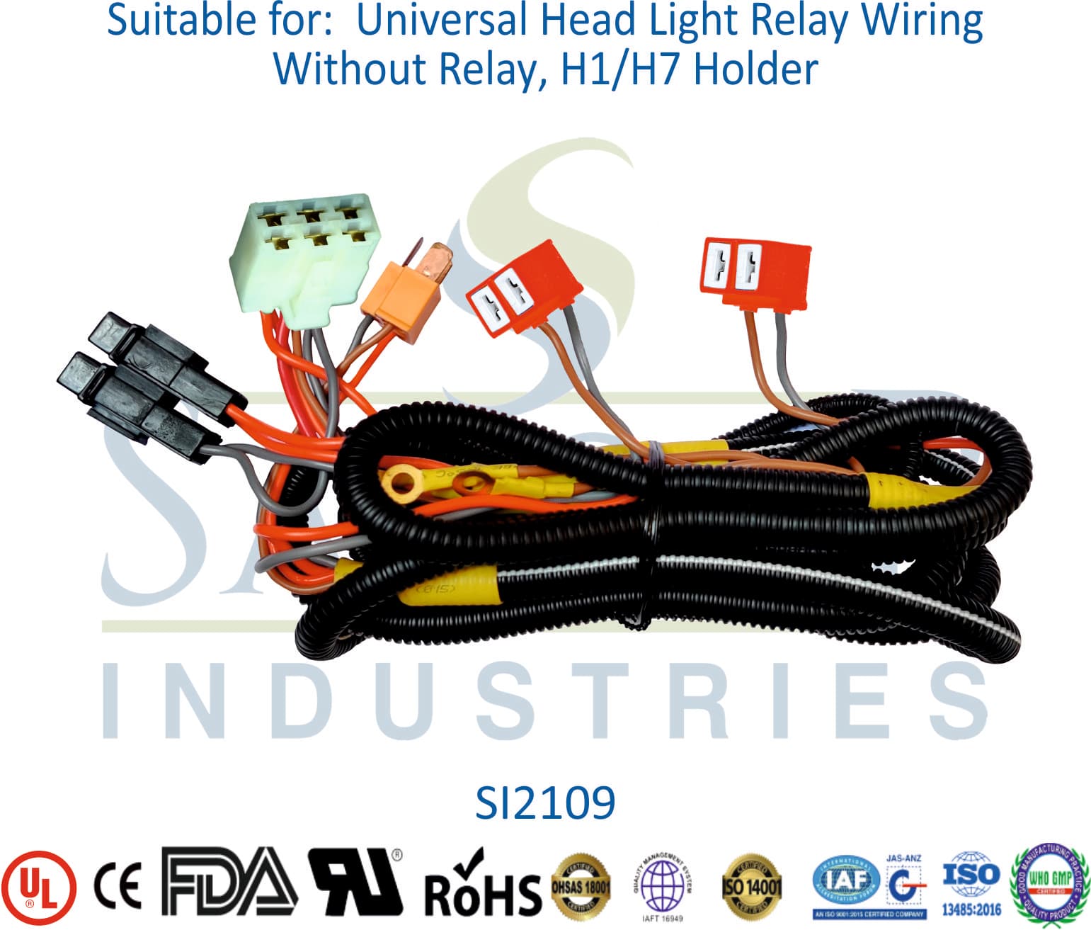 Universal Head Light Wiring - Without Relay, H1/H7 Holder - 1