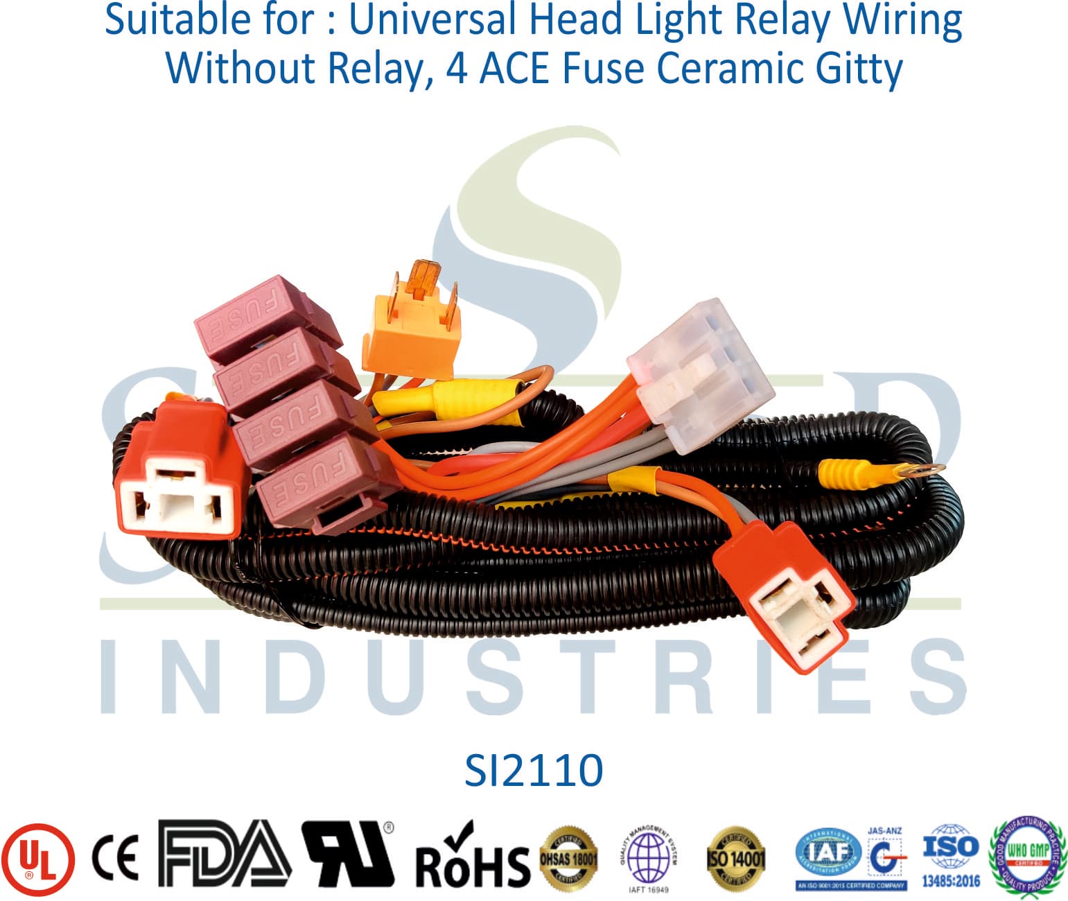 Universal Head Light Wiring - Without Relay, 4 ACE Fuse Ceramic - 1