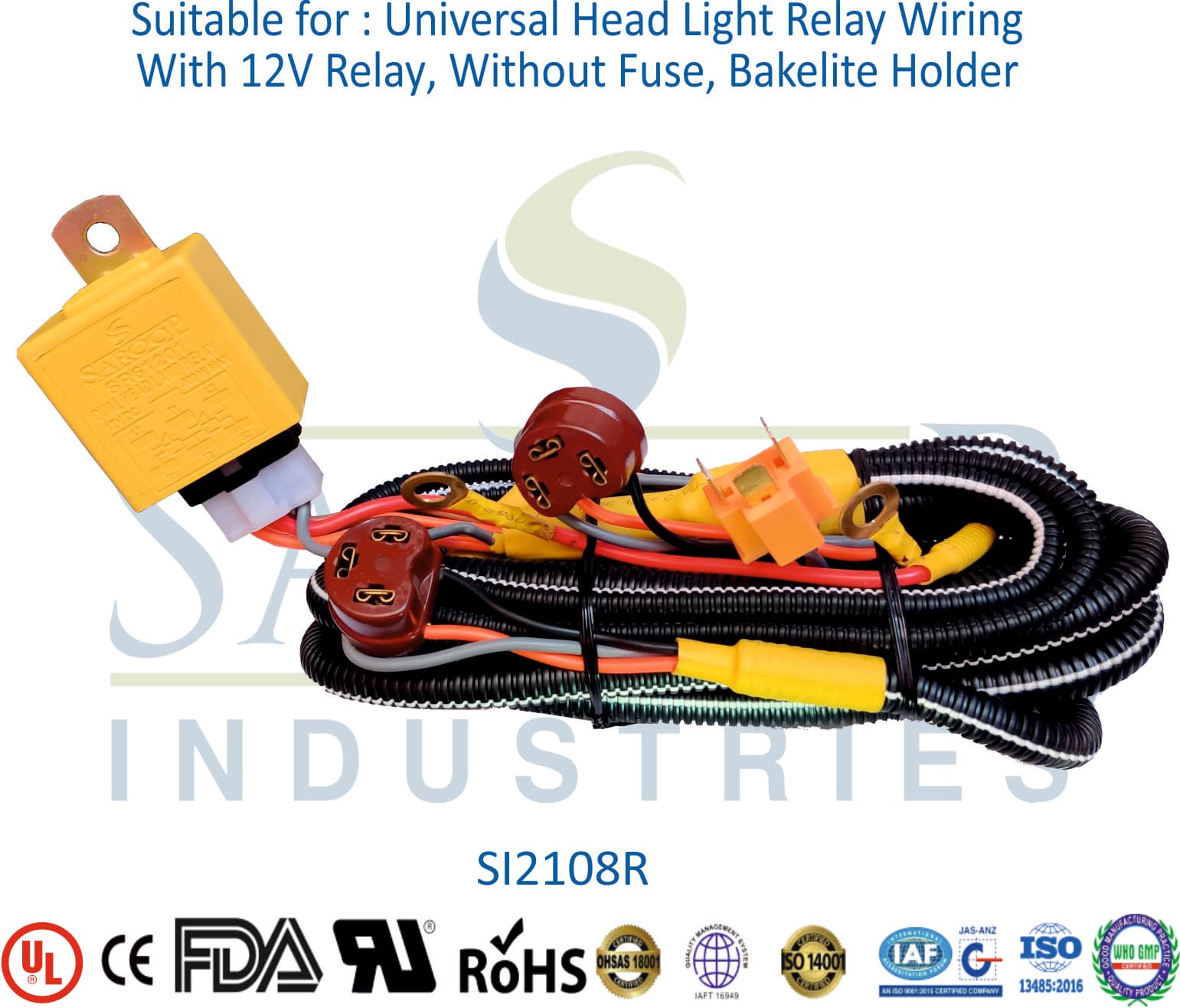 Universal Head Light Wiring - With 12V Relay, Without Fuse - 1