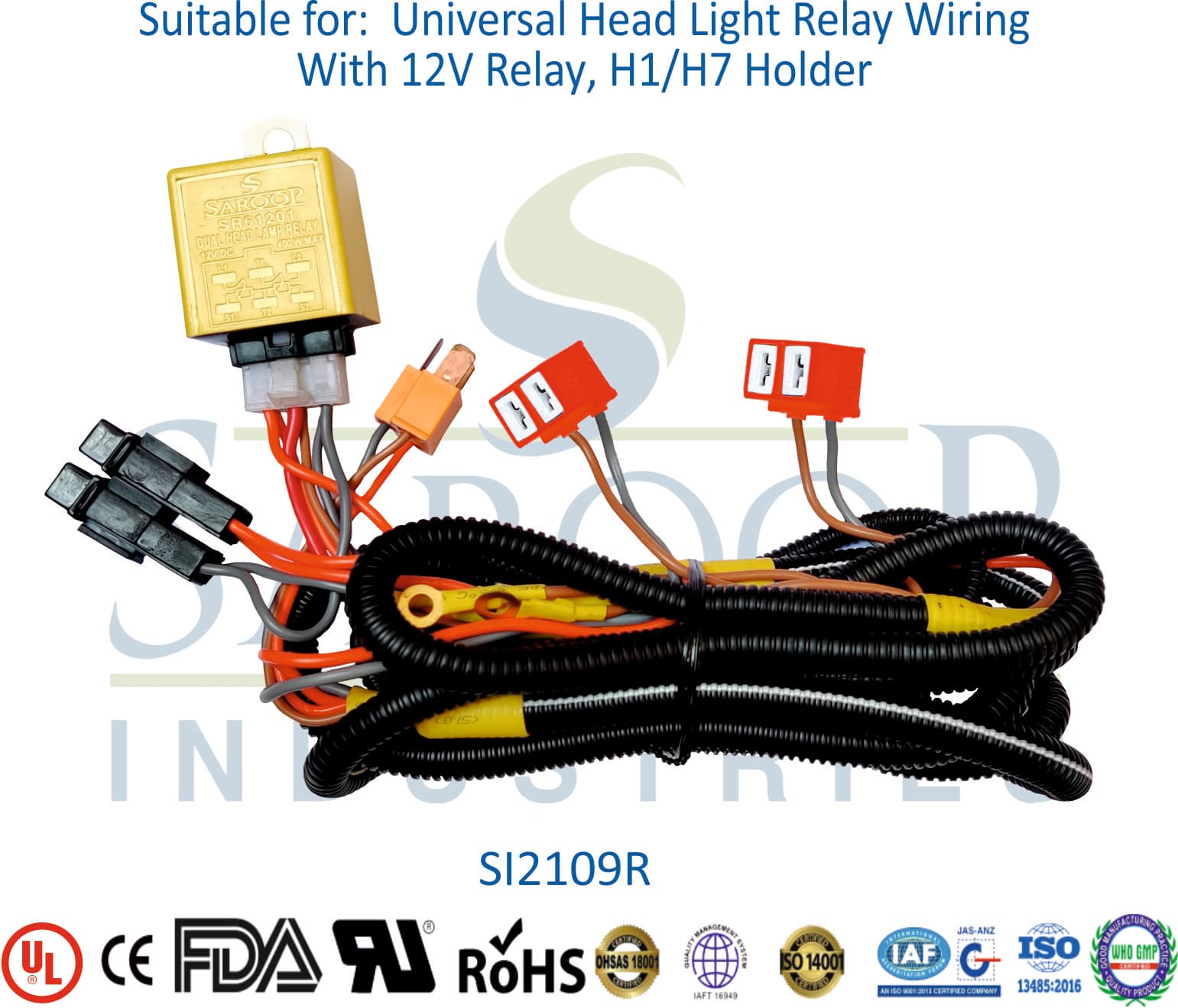 Universal Head Light Wiring - With 12V Relay, H1/H7 Holder - 1