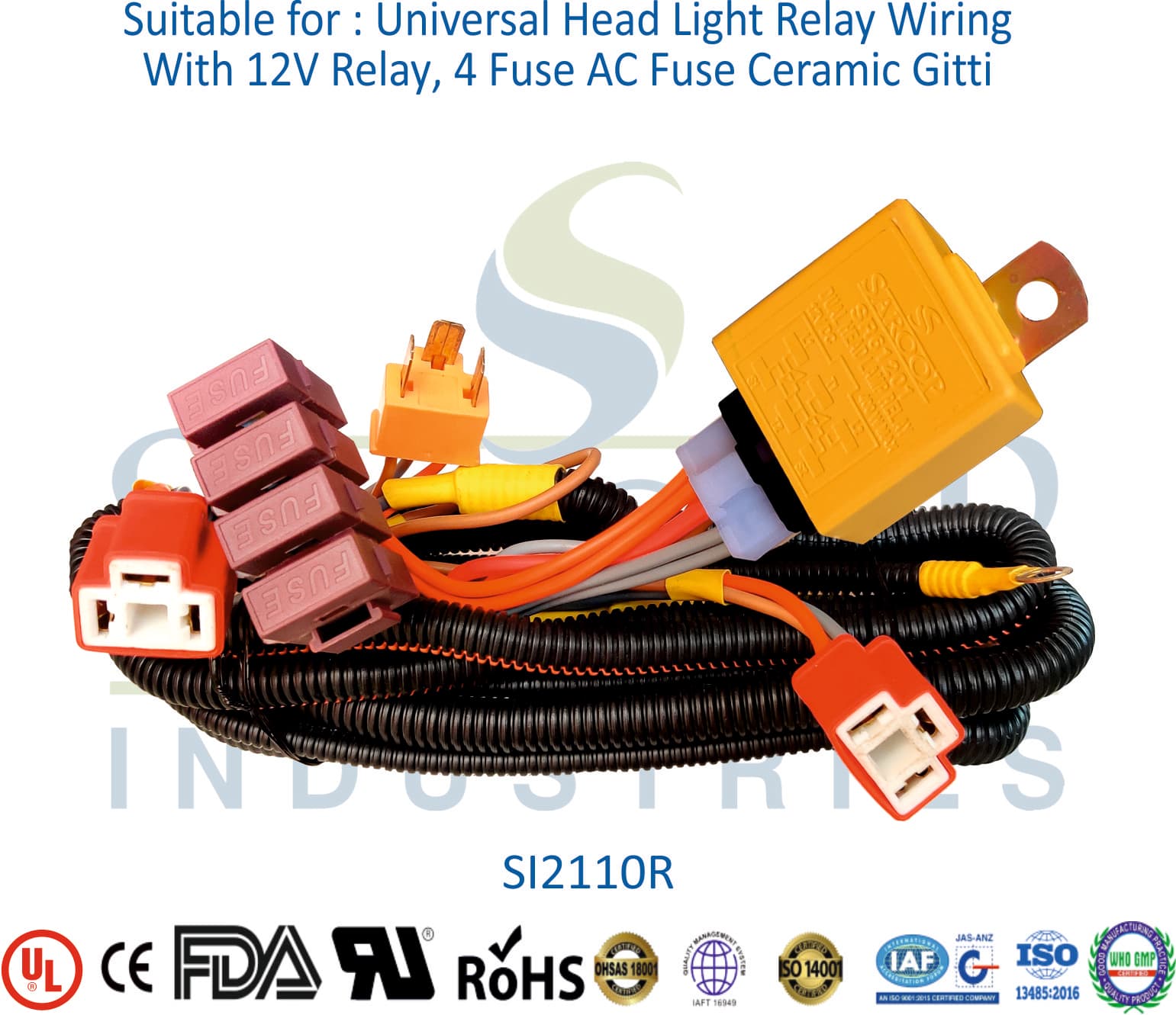 Universal Head Light Wiring - With 12V Relay, 4 ACE Fuse Ceramic - 1