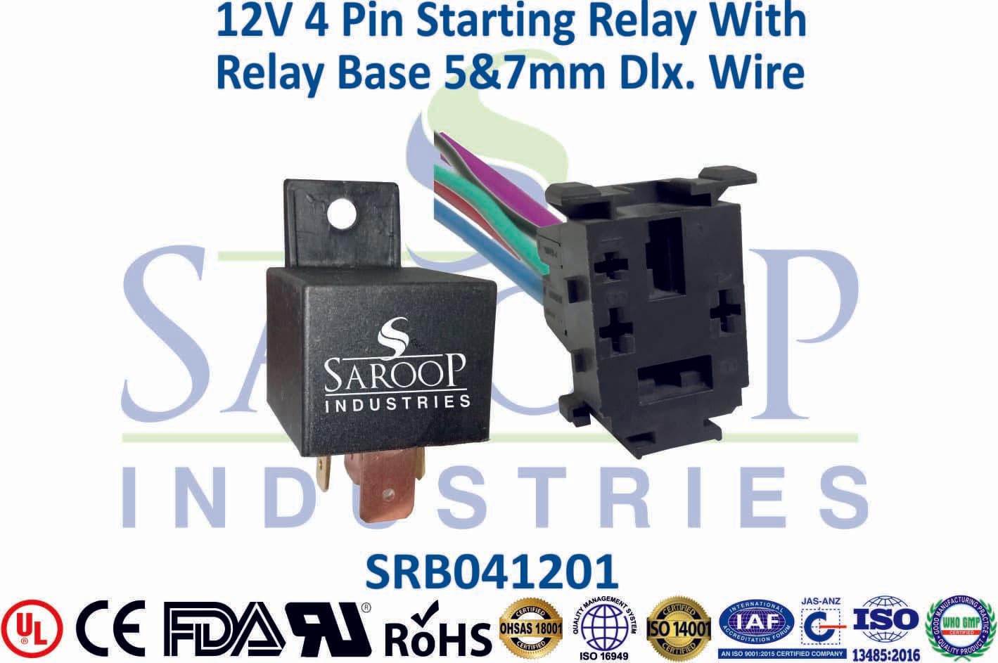 12V 4 Pin Denso Mini Relay With Base - 4mm & 5mm Wire - 1