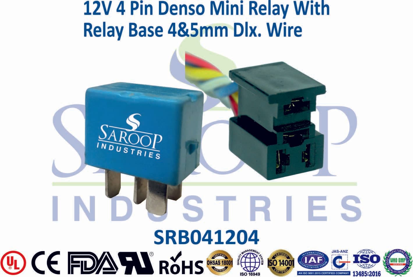 12V 4 Pin Transparent Relay With Base - 5mm & 6mm Wire - 1