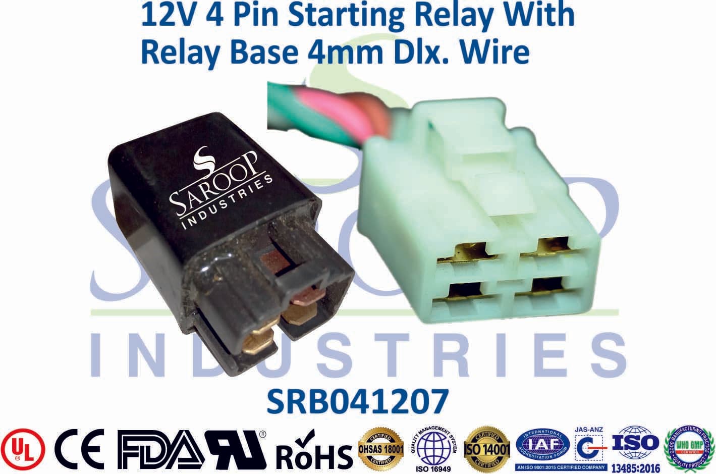 12V 4 Pin Starting Relay With Base - 5mm & 7mm Wire - 1