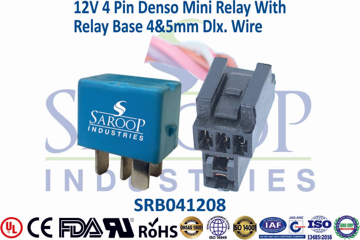 12V 4 Pin Denso Mini Relay With Base - 4mm & 5mm Wire (Type 2) - 1