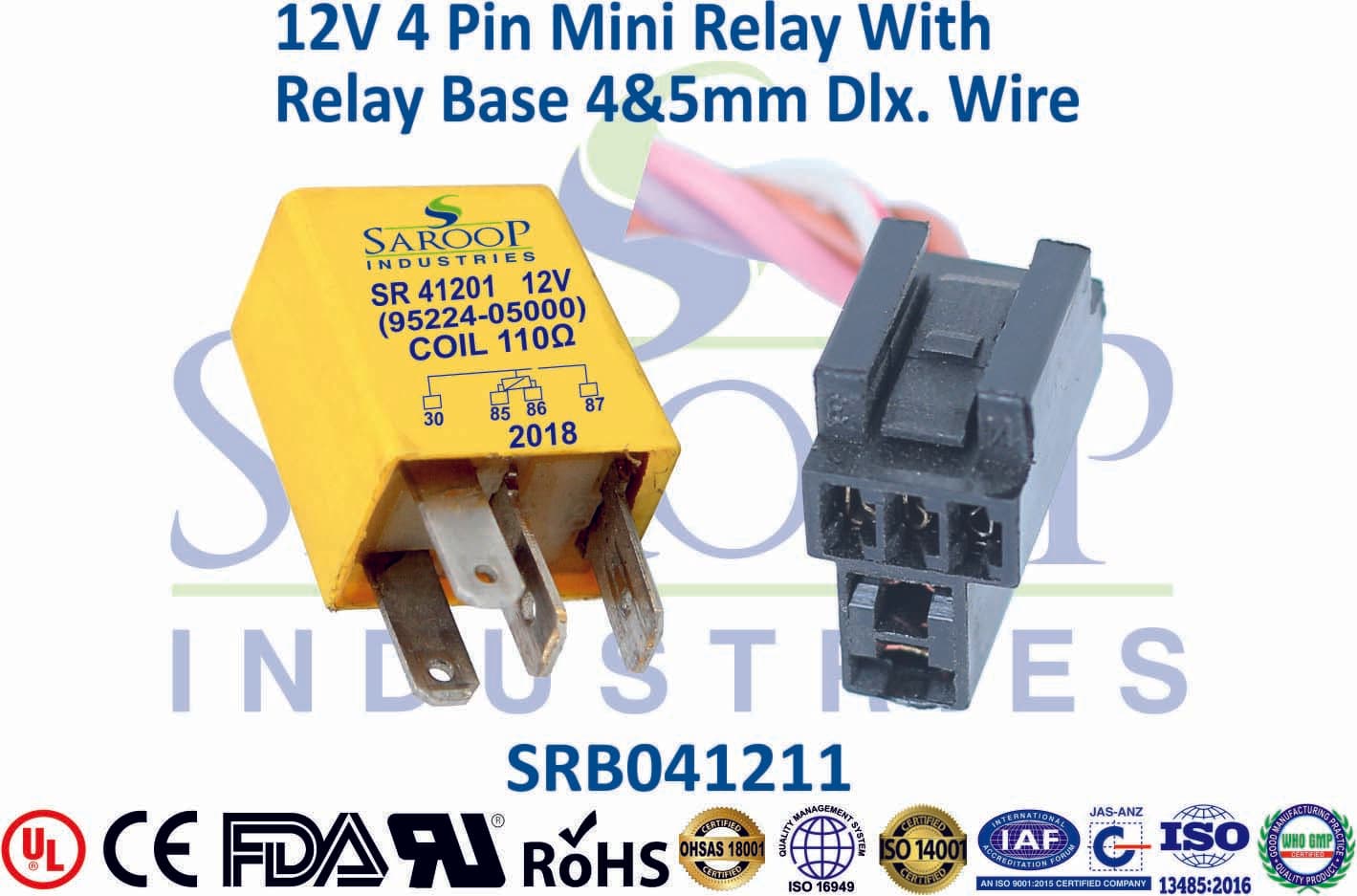 12V 4 Pin Starting Relay With Base - 4mm & 5mm Wire - 1