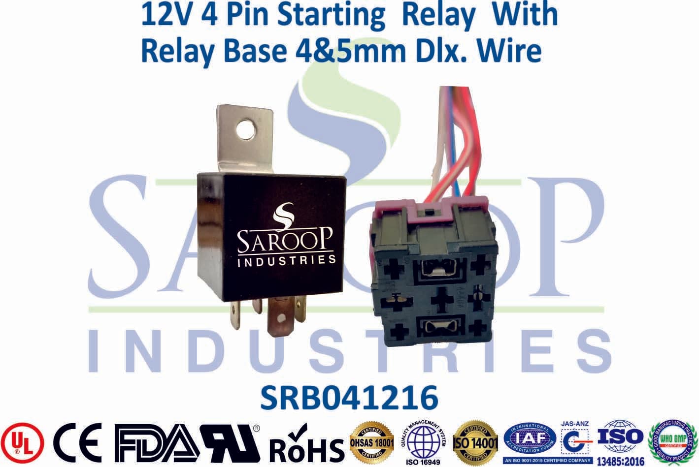 12V 4 Pin Starting Relay With Base - 4mm Wire - 1