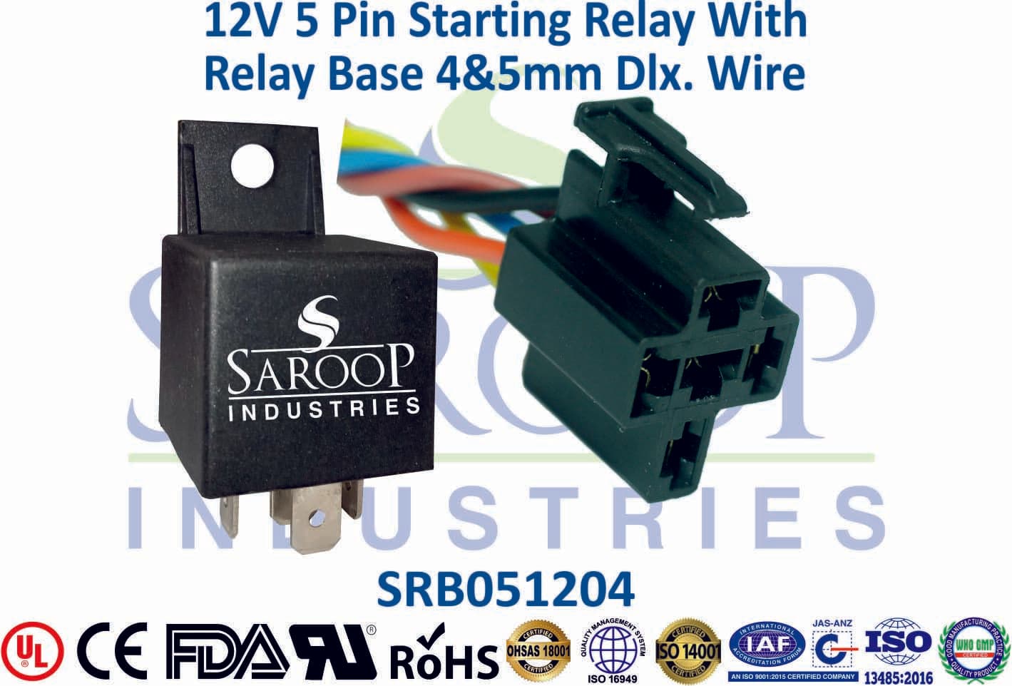 12V 5 Pin Starting Relay With Base - 4mm & 5mm Wire - 1
