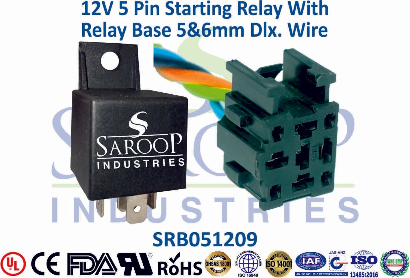 12V 5 Pin Mini Relay With Base - 4mm & 5mm Wire (Type 2) - 1