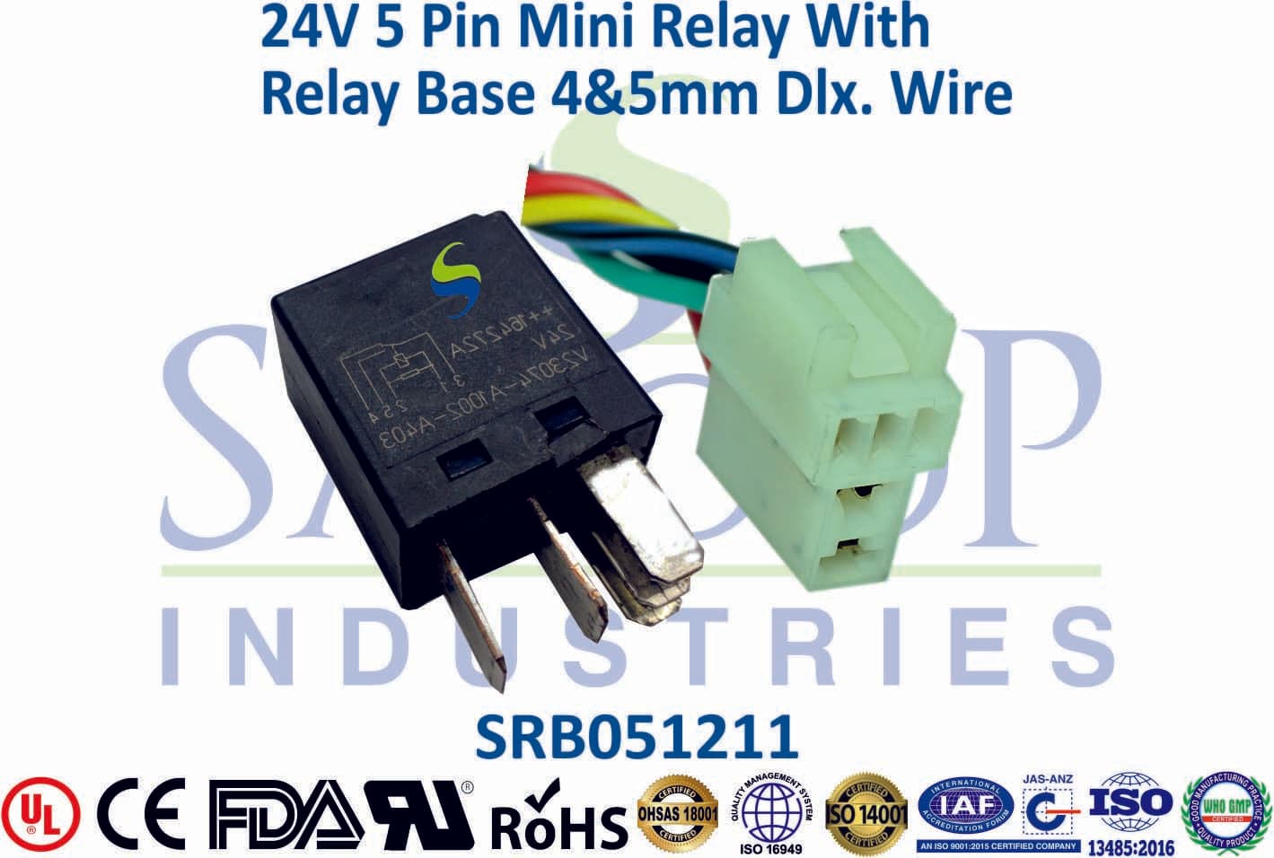 12V 5 Pin Starting Relay With Base - 4mm & 5mm Wire (Type 2) - 1