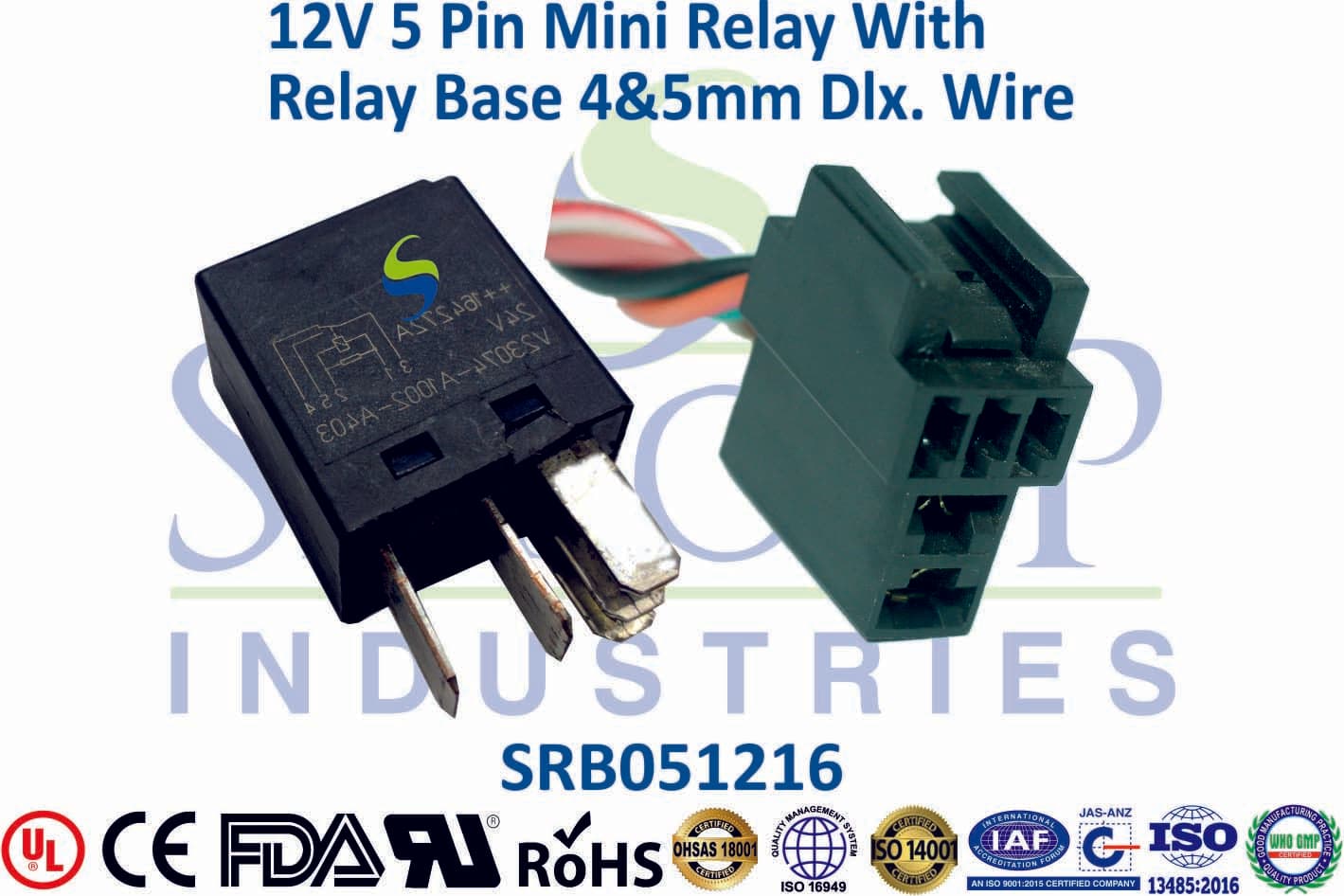 12V 5 Pin Starting Relay With Base - 5mm & 6mm Wire (Type 2) - 1