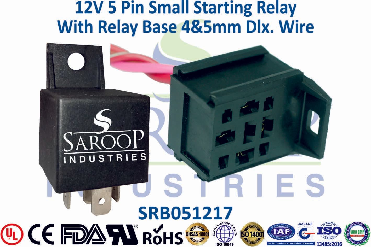 12V 5 Pin Starting Relay With Base - 4mm & 5mm Wire (Type 3) - 1